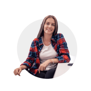 An everyday small business owner - a woman sat in casual wear.