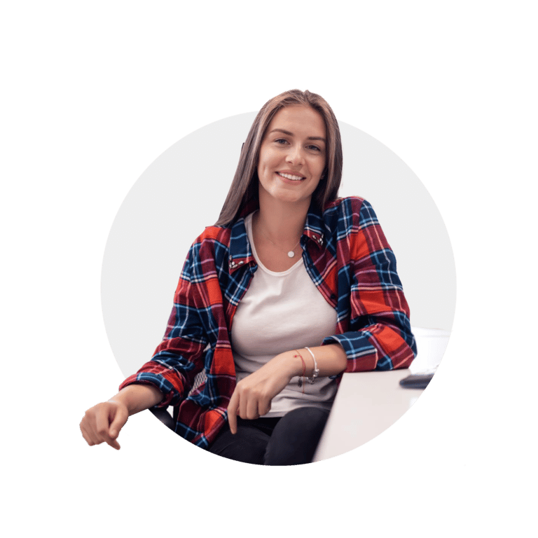 An everyday small business owner - a woman sat in casual wear.