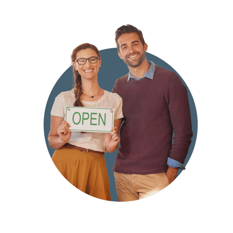 Two new business owners, happy after going through their due diligence checklist