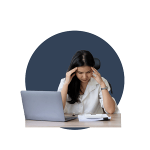 A stressed out business owner thinking about reasons why her startup failed