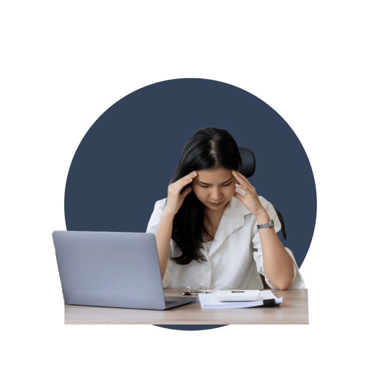 A stressed out business owner thinking about reasons why her startup failed