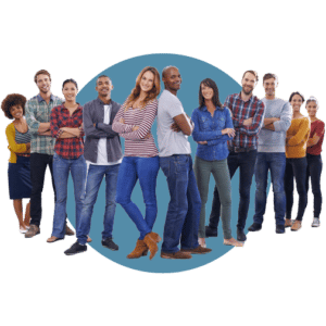 A crowd of young professionals